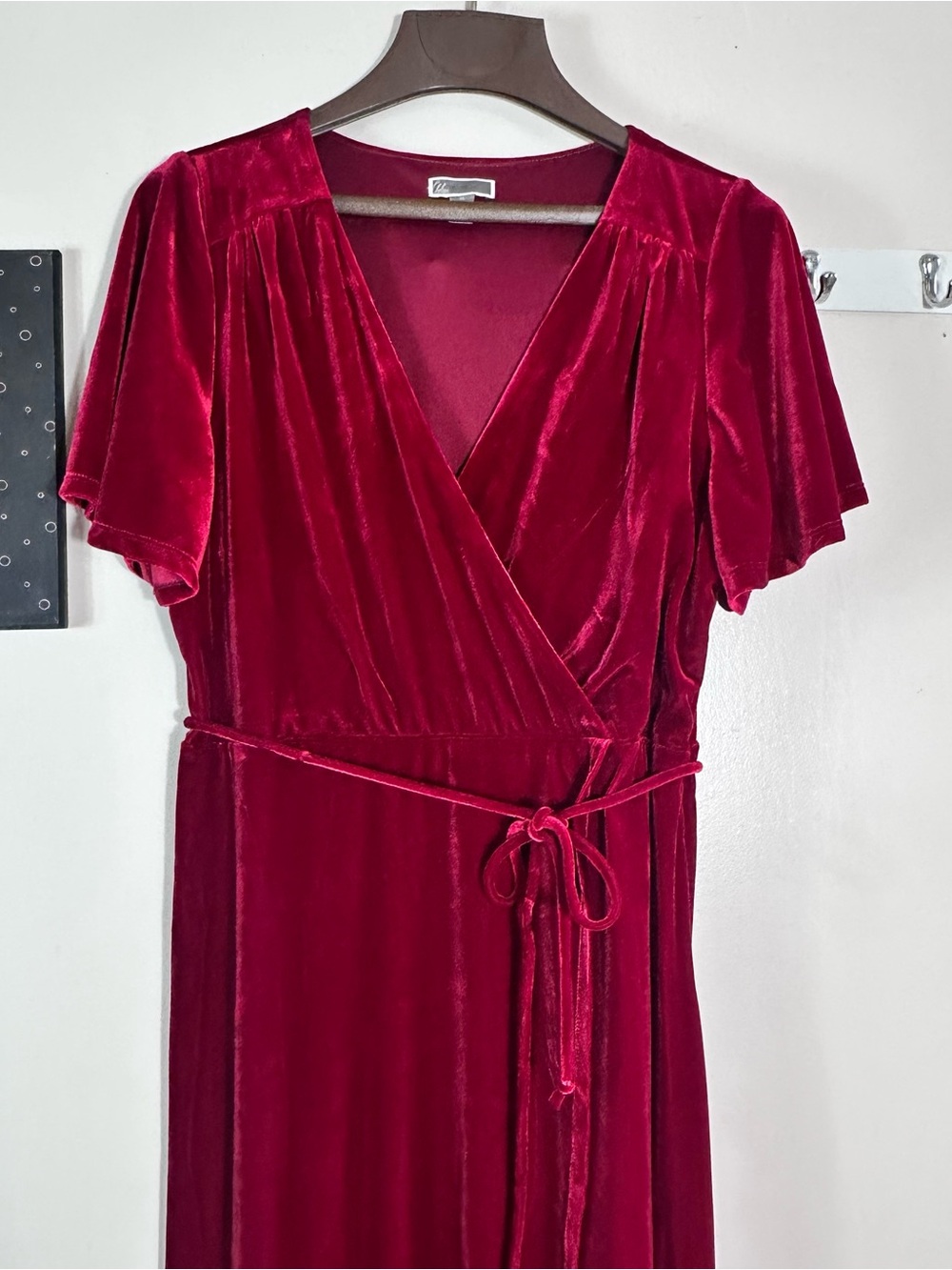 Chelsea28 Red Velvet Wrap Midi Dress